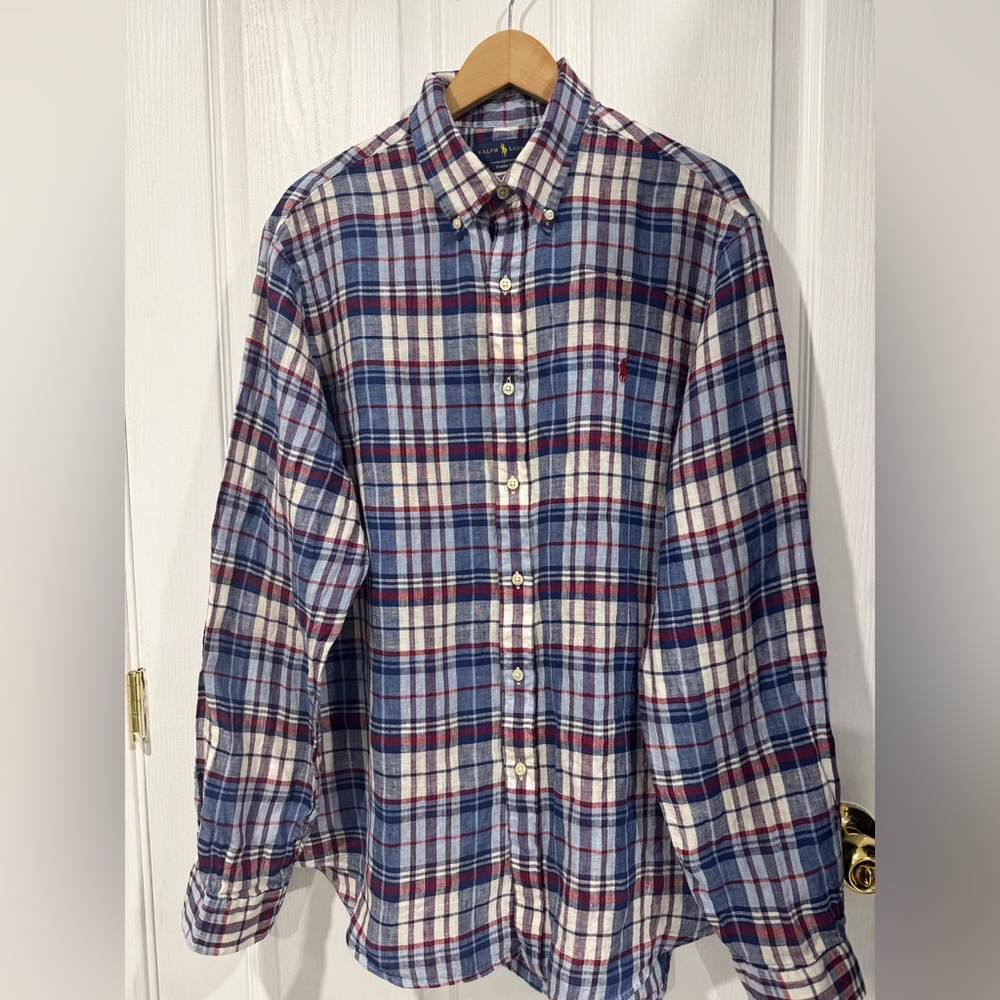 Polo Ralph Lauren Classic Fit Patchwork Button-Down Shirt, size XL  linen